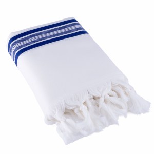 Picture of Tallis Tashbetz Traditional Wool Blue and Silver Stripes Meyuchad Tzitzis 18" x 72"